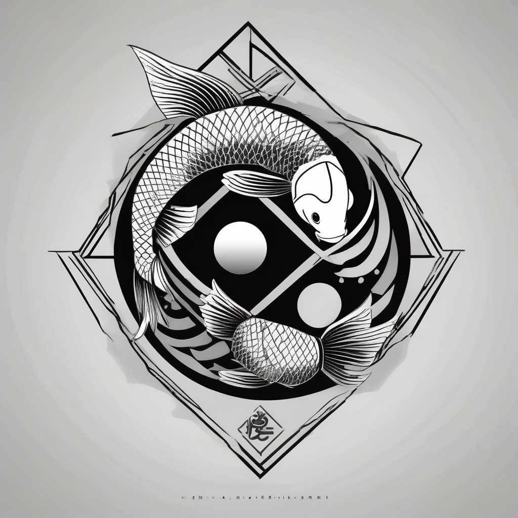 yin and yang koi fish temporary, AI-generated Geometric tattoo design