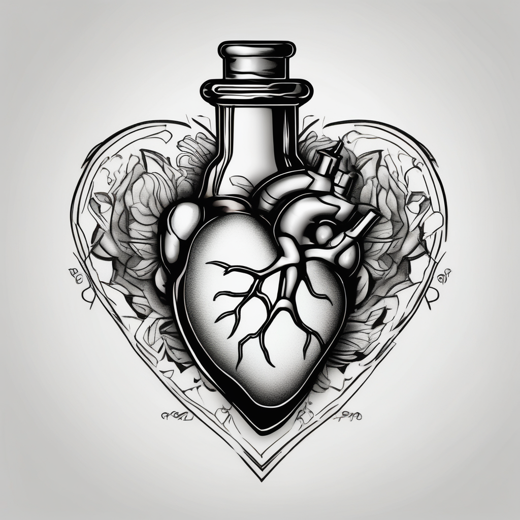 Heart shape bottle 1oz-bottle-light-green(AIが生成したリアリズムスタイルのタトゥーデザイン)