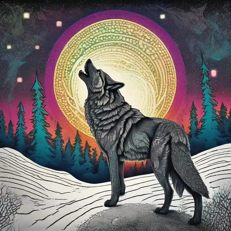dotwork style Ideas de Tatuajes de Lobos para 2025 & Generar gratis about lone wolf howling at full moon with northern lights backdrop 1oz-bottle-light-green and lone wolf howling at full moon with northern lights backdrop 1oz-bottle-light-green