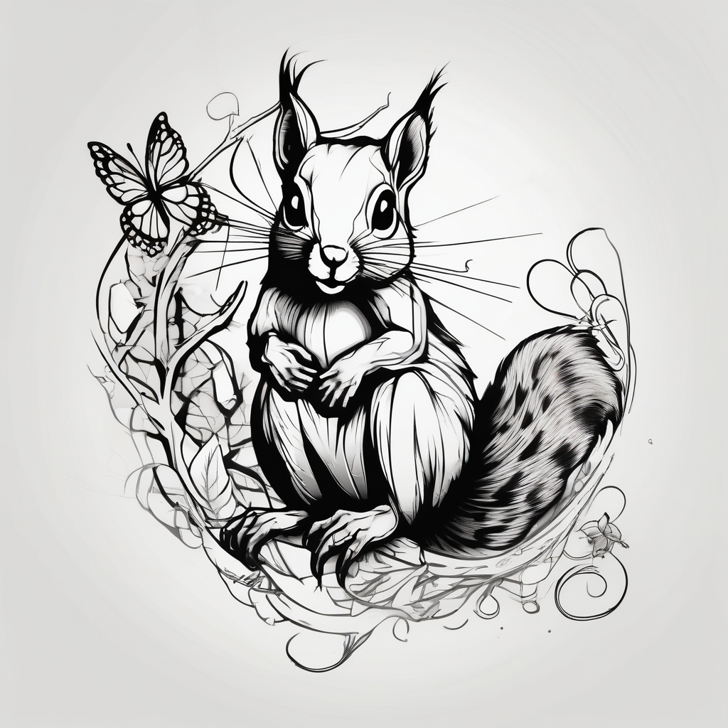 Squirrel holding butterfly 3d-butterfly, diseño de tatuaje Boceto generado con IA