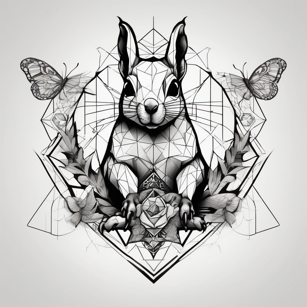 A Squirrel holding butterfly 3d-butterfly, diseño de tatuaje Geométrico generado con IA