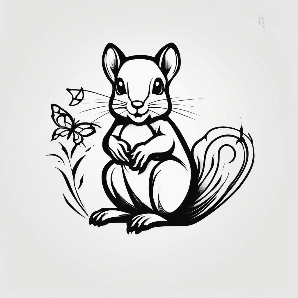 A squirrel holding a butterfly 3d-butterfly, diseño de tatuaje Minimalista generado con IA