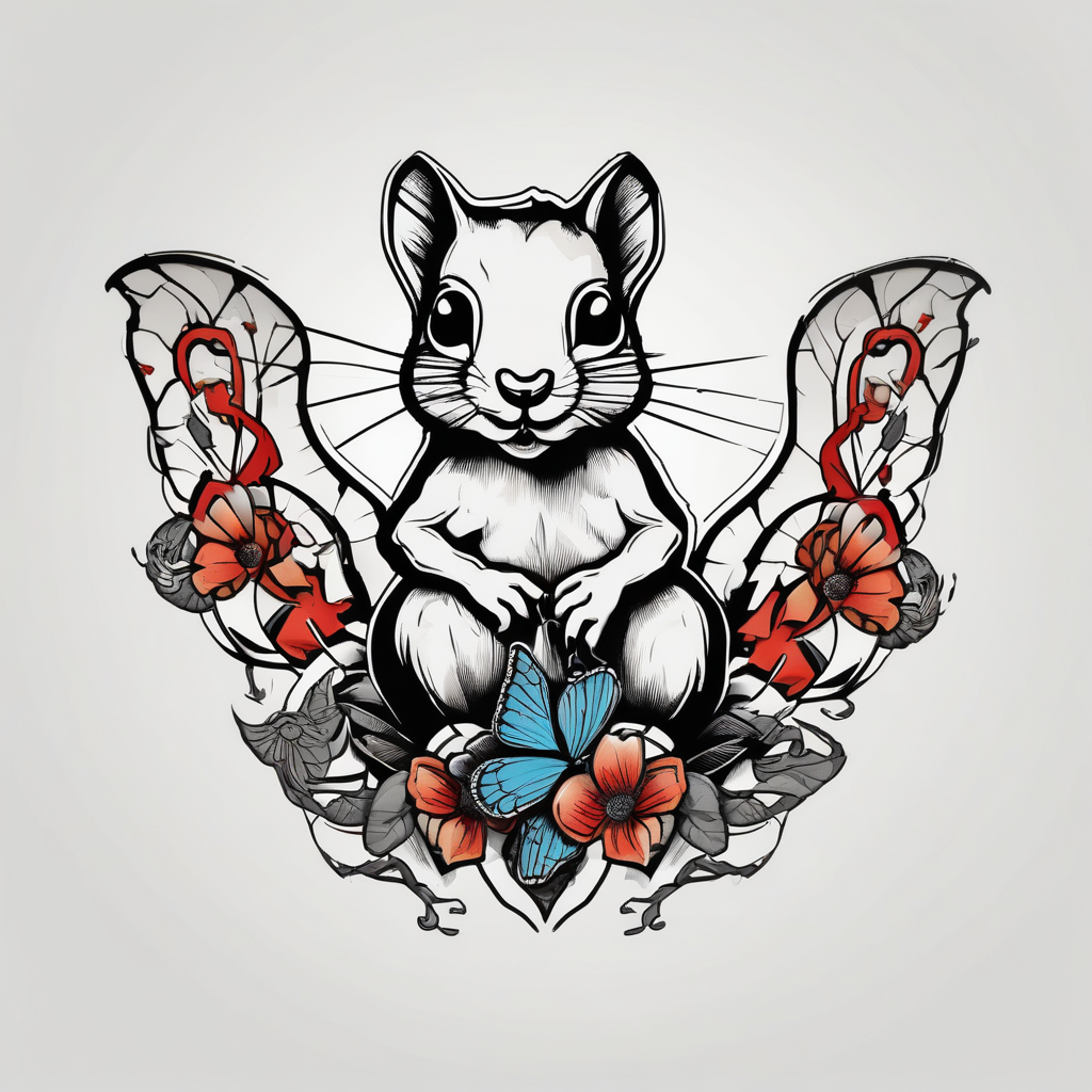 A squirrel holding a butterfly 3d-butterfly, diseño de tatuaje Old school generado con IA