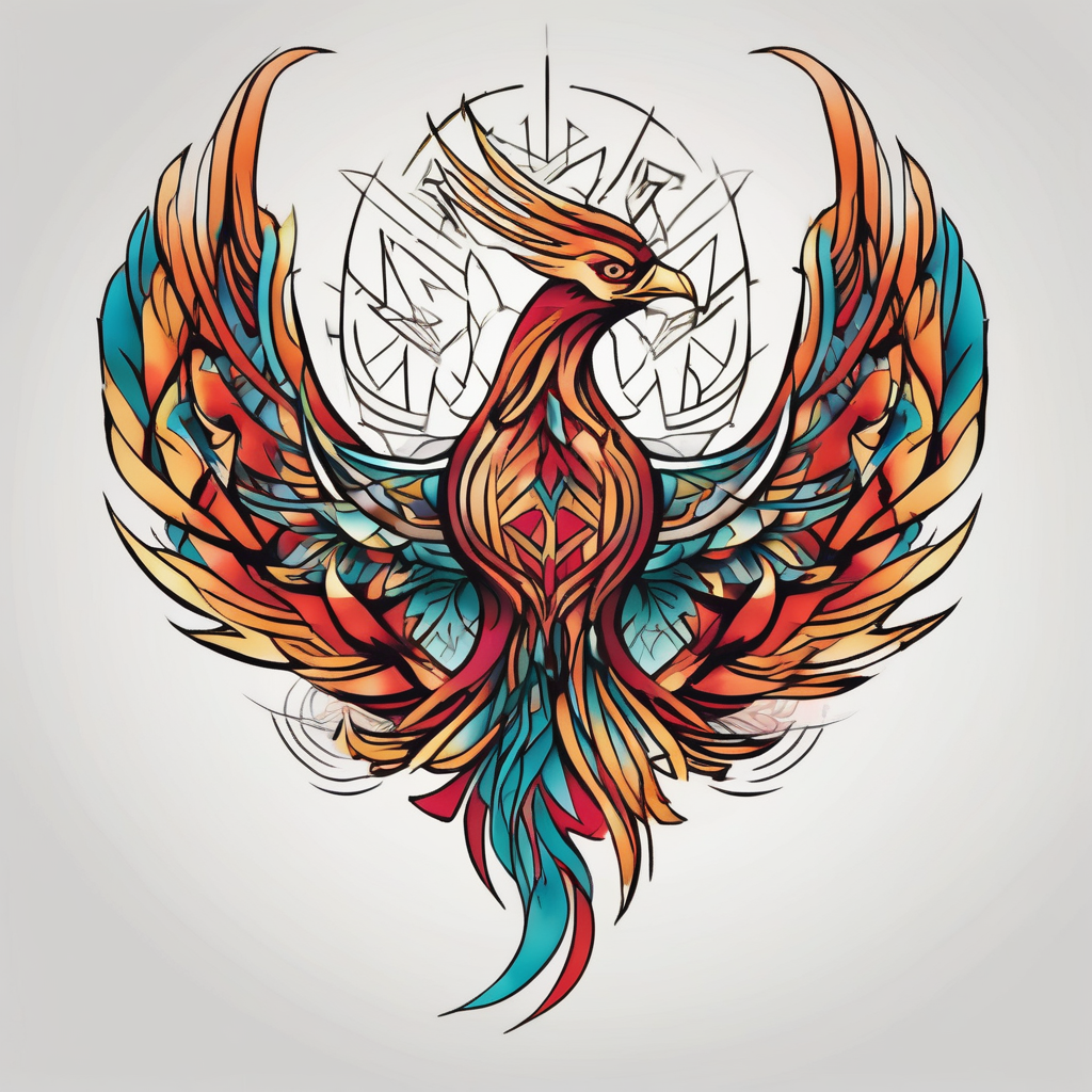 elegant phoenix rising, AI-generated Geometric tattoo design