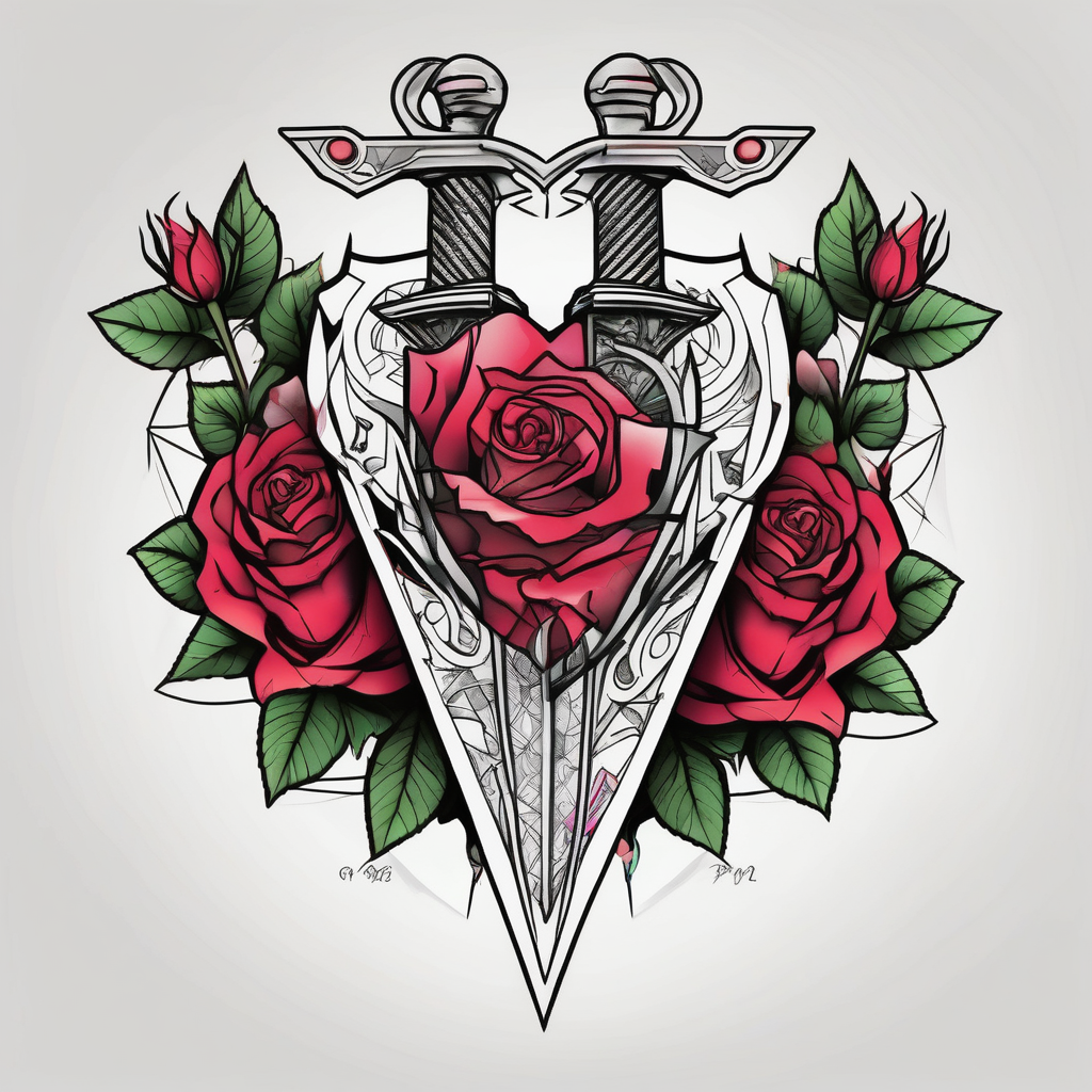 dagger piercing a heart with roses and-piercing-shop, AI-generated Geometric tattoo design