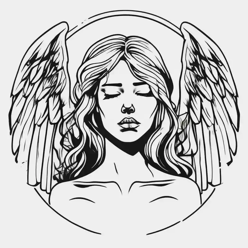 Beautiful woman angel crying over a tombstone