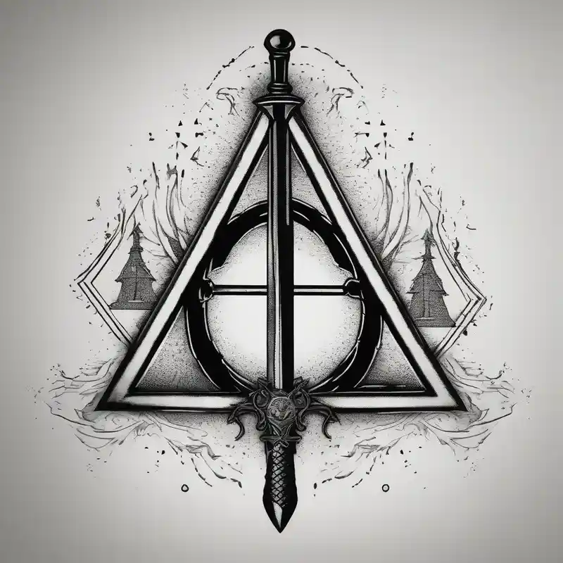 deathly hallows symbol from harry potter with the gryffindor sword in the middle – Puntillismo, Colores vivos