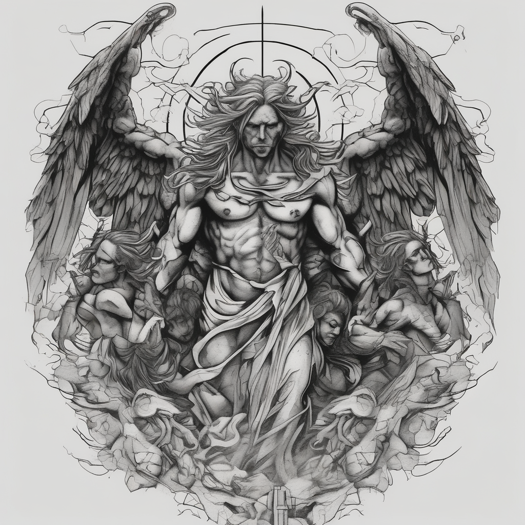 angels vs demons sleeves angel-of-death, diseño de tatuaje Boceto generado con IA