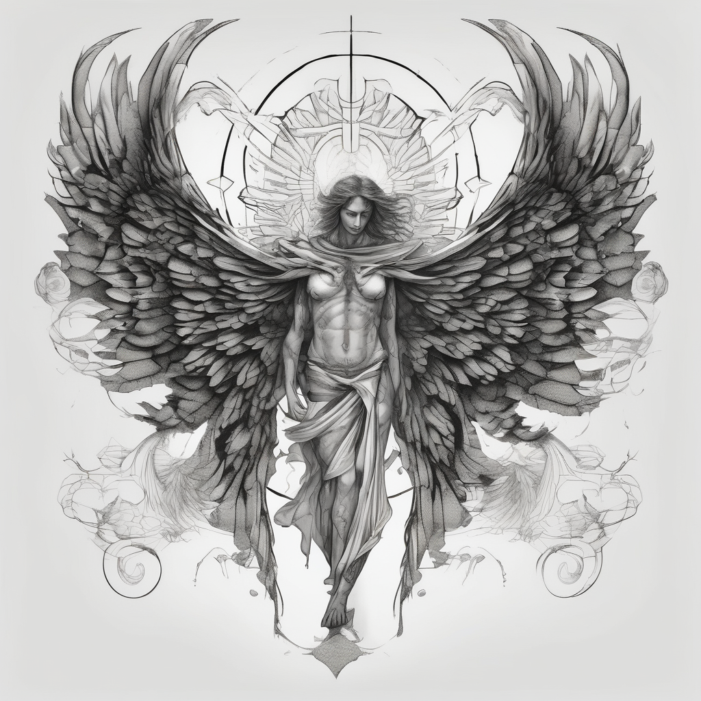 Powerful Biblical angel with six wings angel-of-death, diseño de tatuaje Surrealista generado con IA