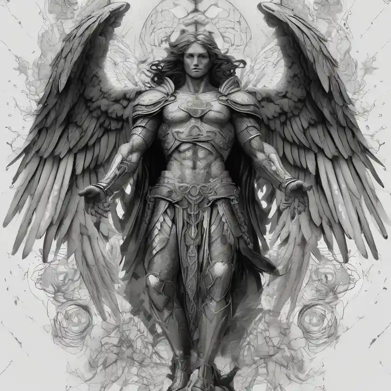 Powerful archangel, warrior, holy angel army – Puntillismo, Blanco y negro