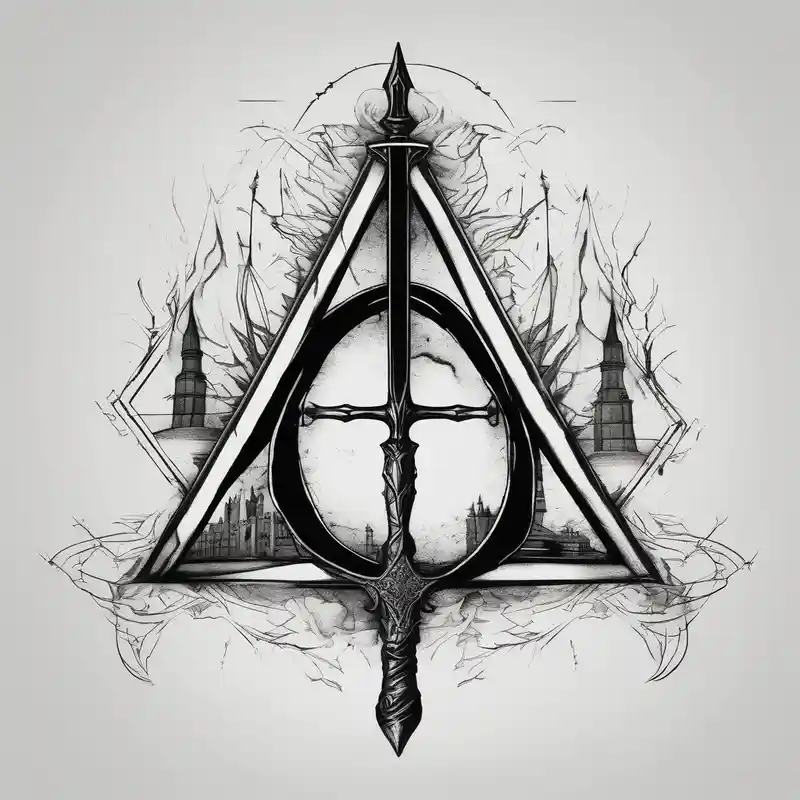 deathly hallows symbol from harry potter with a sword in the middle