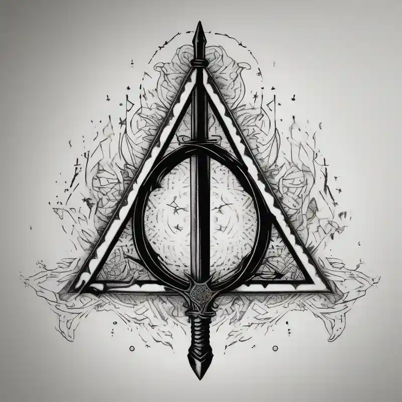 deathly hallows symbol from harry potter with a sword in the middle – Puntillismo, Colores vivos