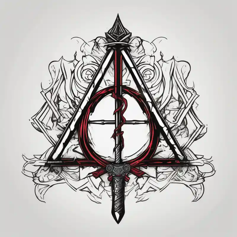 deathly hallows symbol from harry potter with the gryffindor sword in the middle