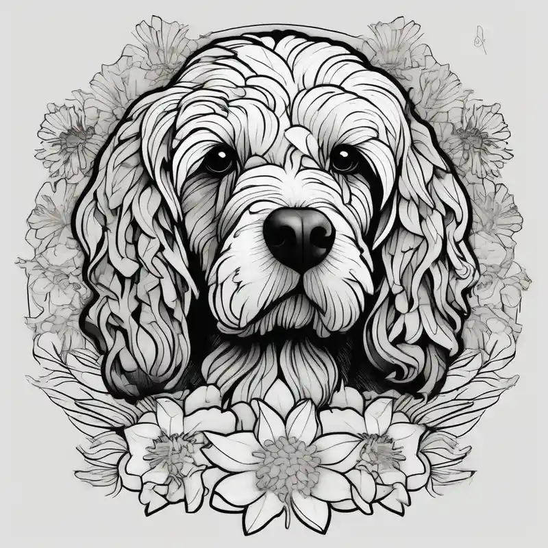 Cockapoo surrounded by fennel flowers make ears longer – ブラックワーク, カラフル