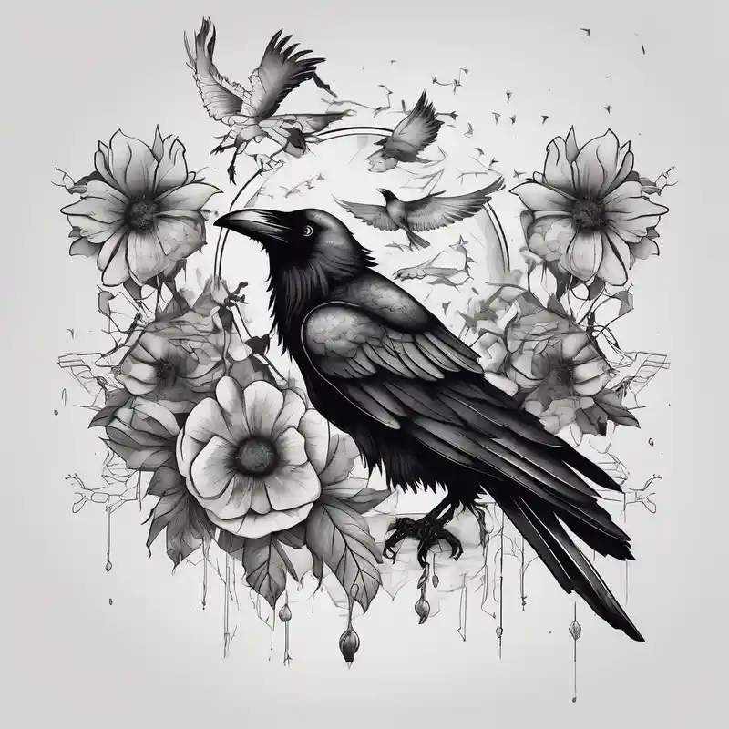 crows w flowers – Noir et blanc, Noir et blanc