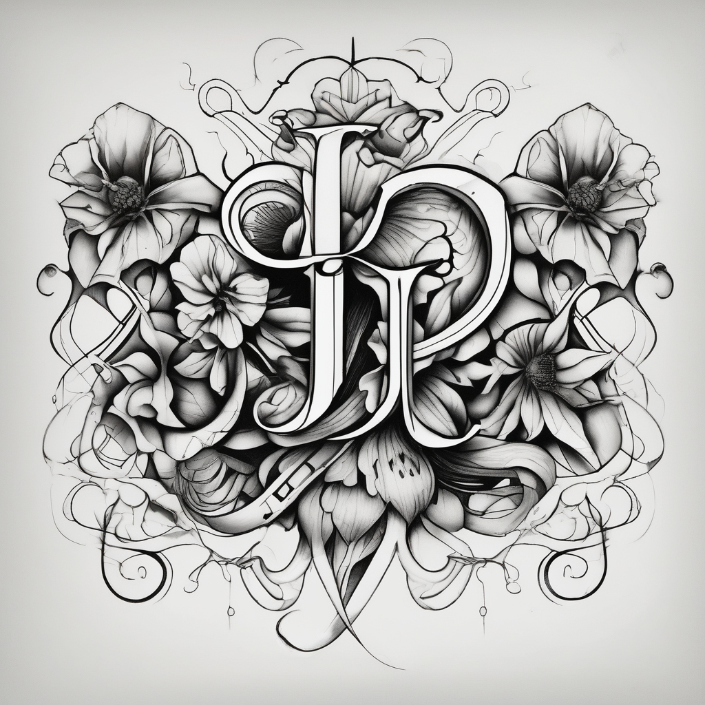 4 flowers with the initials j e m m april-birth-flower, design de tatouage Surréaliste généré par IA