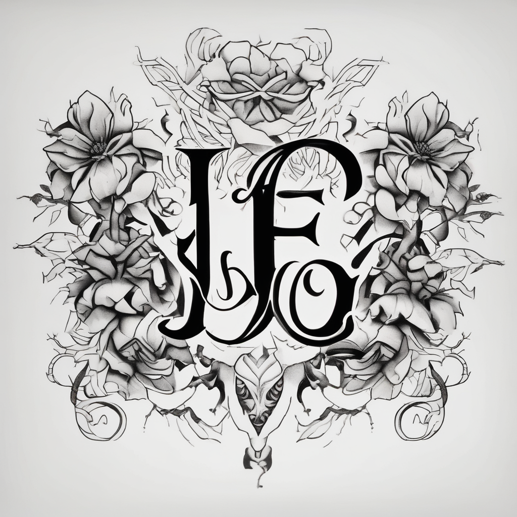 flowers with the initials j e m m april-birth-flower, design de tatouage Blackwork généré par IA