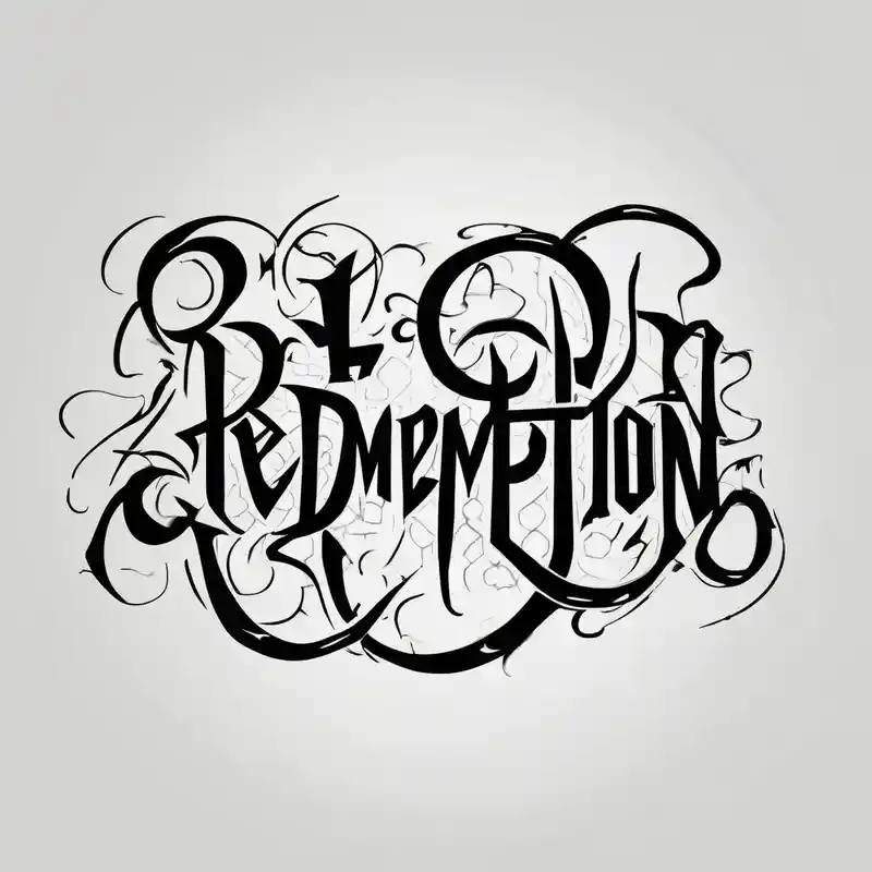 cartoon style Arial Bold Tattoo Ideas in 2025 about REDEMPTION in handwritten and cursive