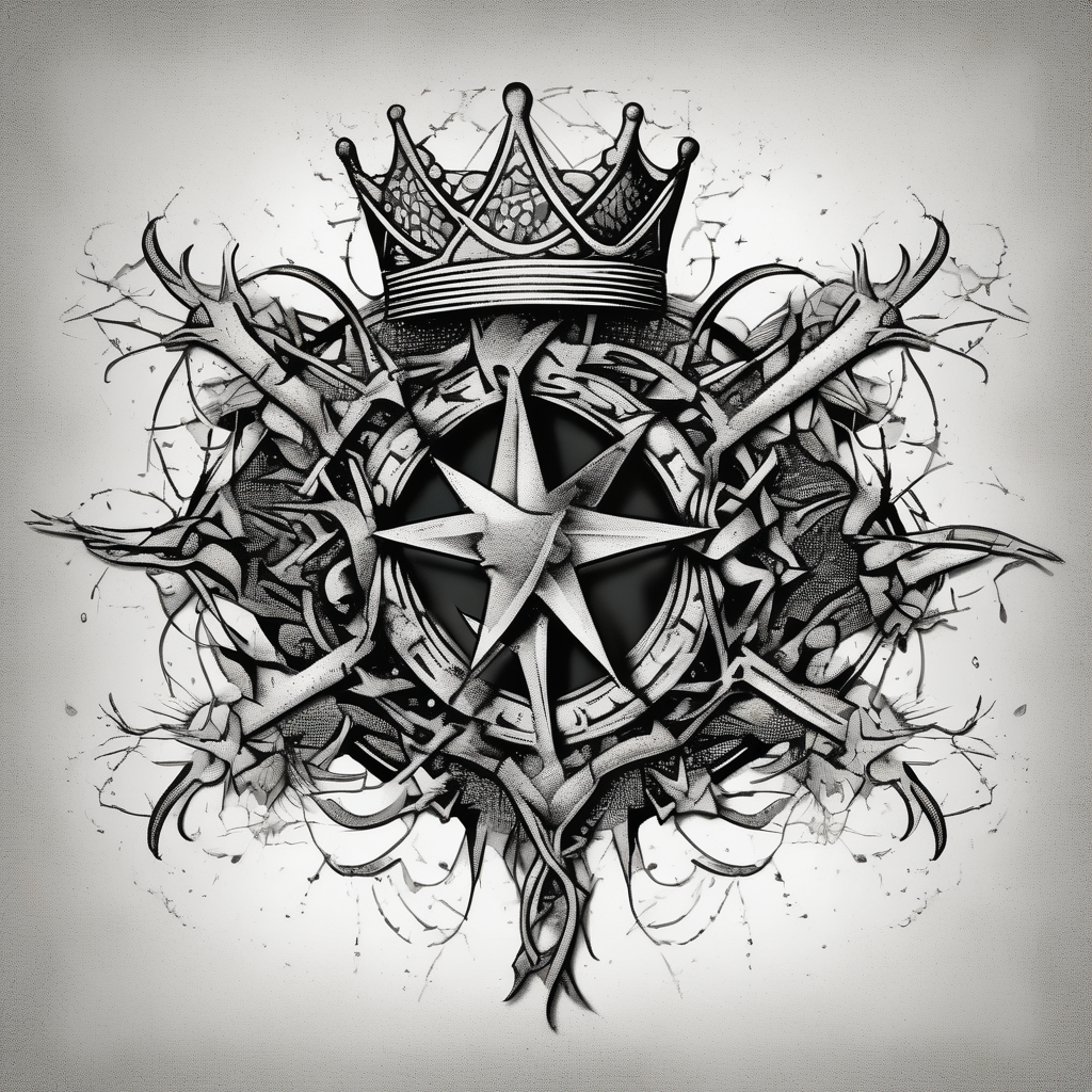 crown of thorns old school vintage simple traditional design bold color simple arial-bold, diseño de tatuaje Dotwork generado con IA