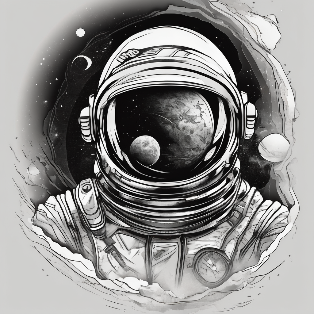 Astronaut in space(AIが生成した白黒スタイルのタトゥーデザイン)