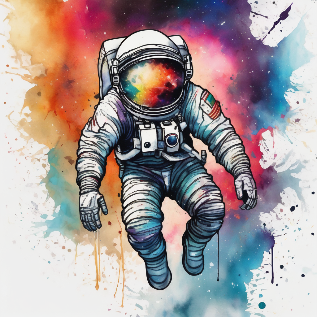 astronaut in space(AIが生成した水彩スタイルのタトゥーデザイン)