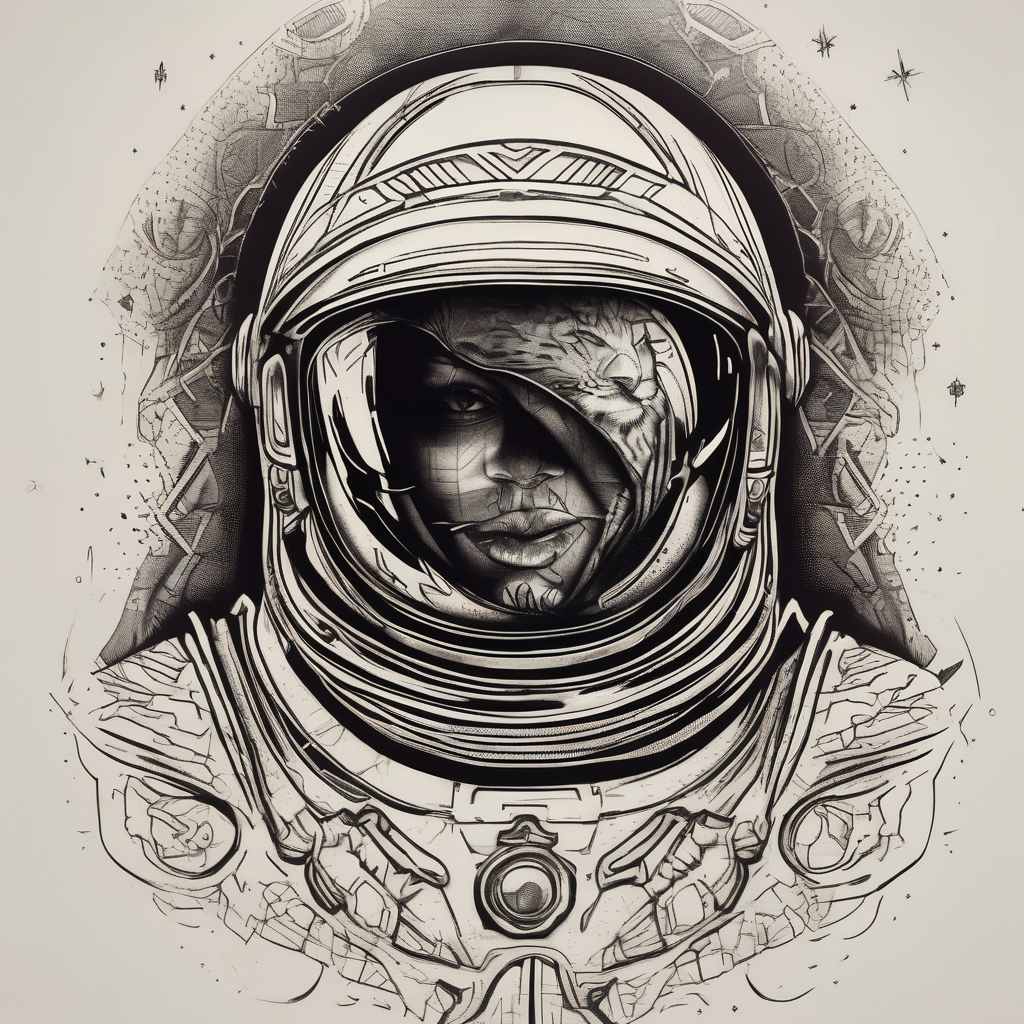 astronaut, detailed, simple(AIが生成したブラックワークスタイルのタトゥーデザイン)