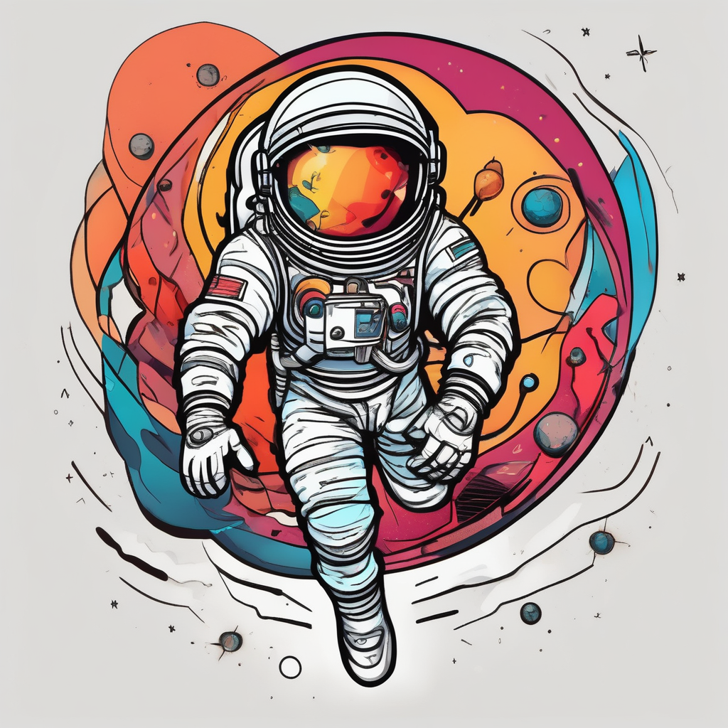 astronaut in space(AIが生成したカートゥーンスタイルのタトゥーデザイン)