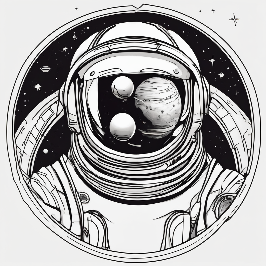 an astronaut hunched over in space from the back holding a planet, diseño de tatuaje Cartoon generado con IA