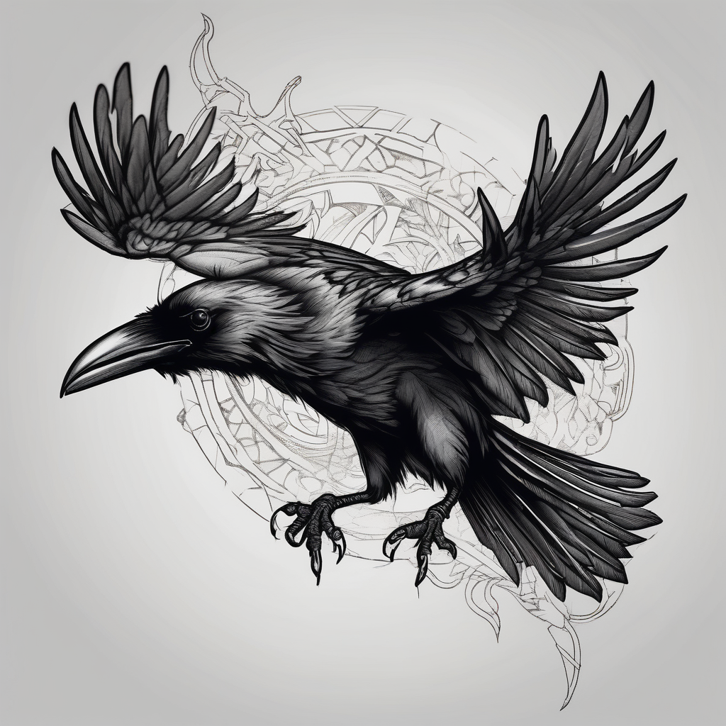 Evil raven in flight attacking attack-on-titan, design de tatouage Blackwork généré par IA