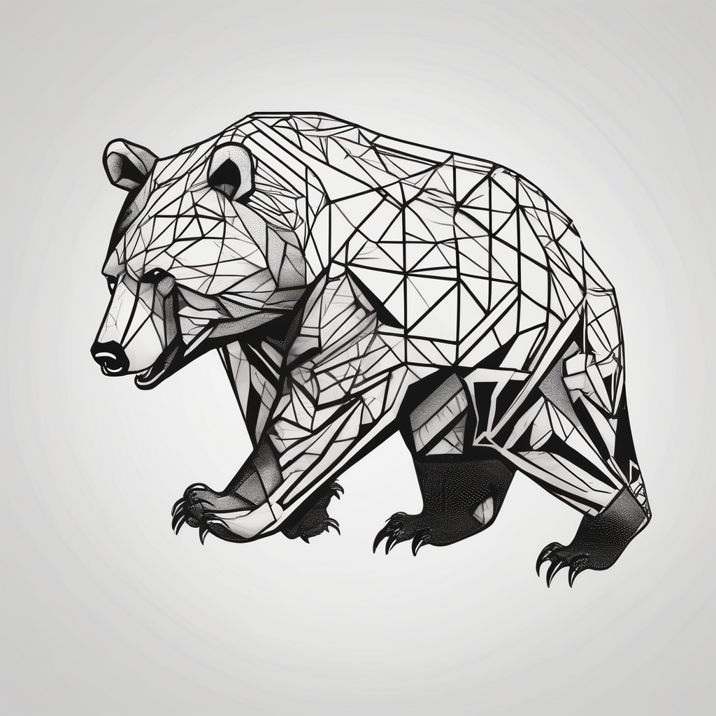 a bear which look at his right, in an attack position. attack-on-titan, diseño de tatuaje Geométrico generado con IA