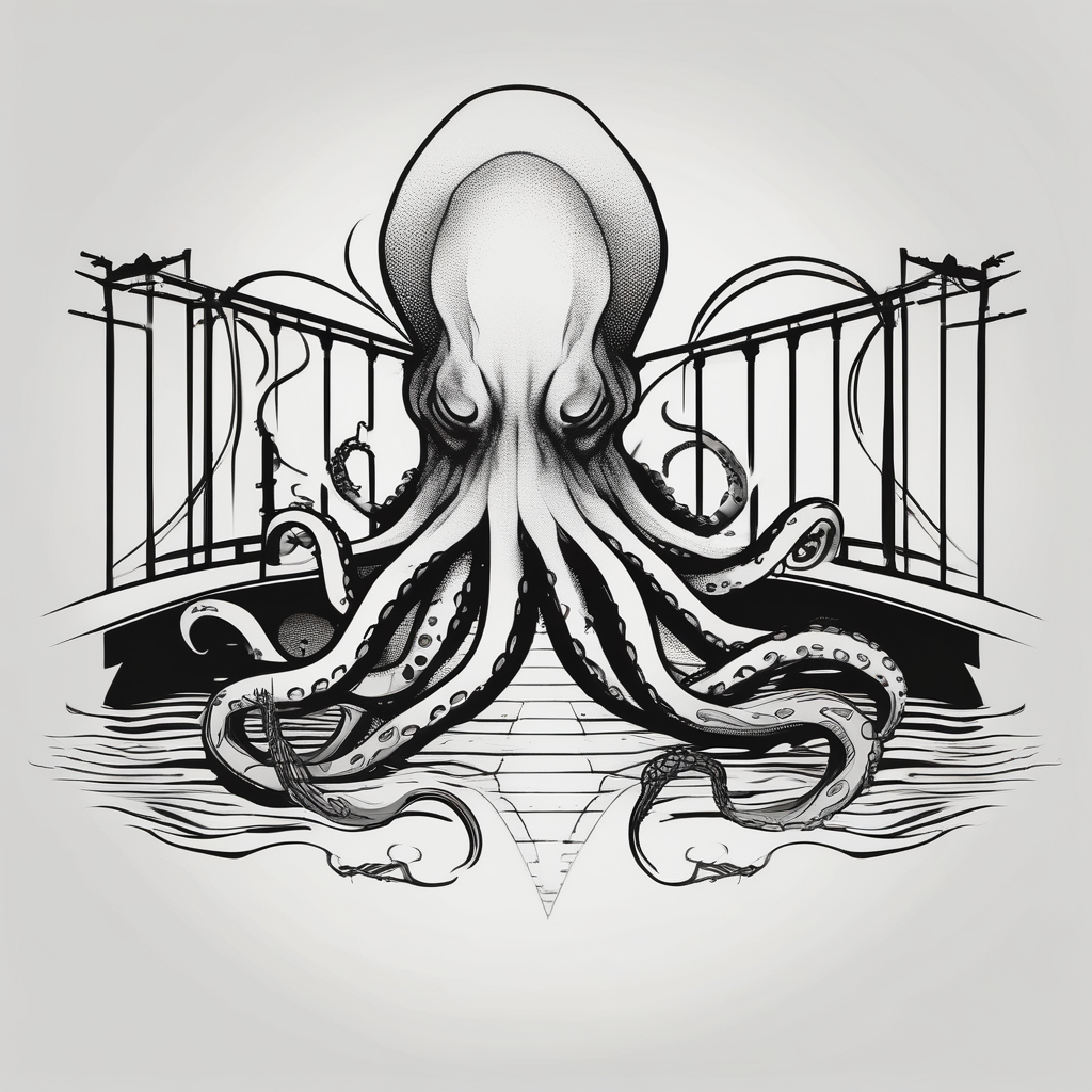 Octopus attacking bridge attack-on-titan, AI-generated Minimalist tattoo design