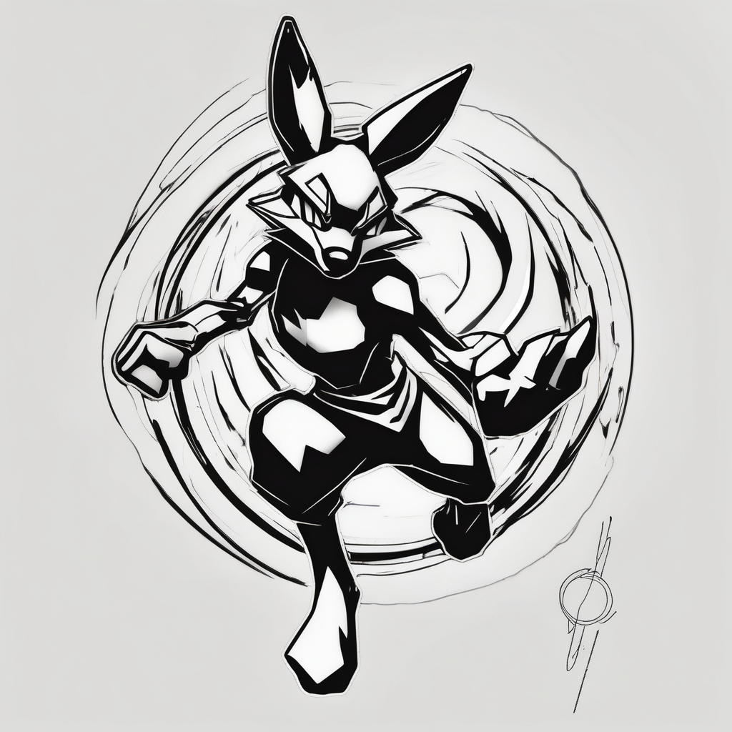 Lucario attacking with Aura Sphere attack-on-titan, diseño de tatuaje Boceto generado con IA