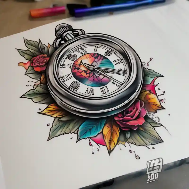 stop watch tattoo back of the palm pointing to 4:20 am – Réaliste, Couleurs vives