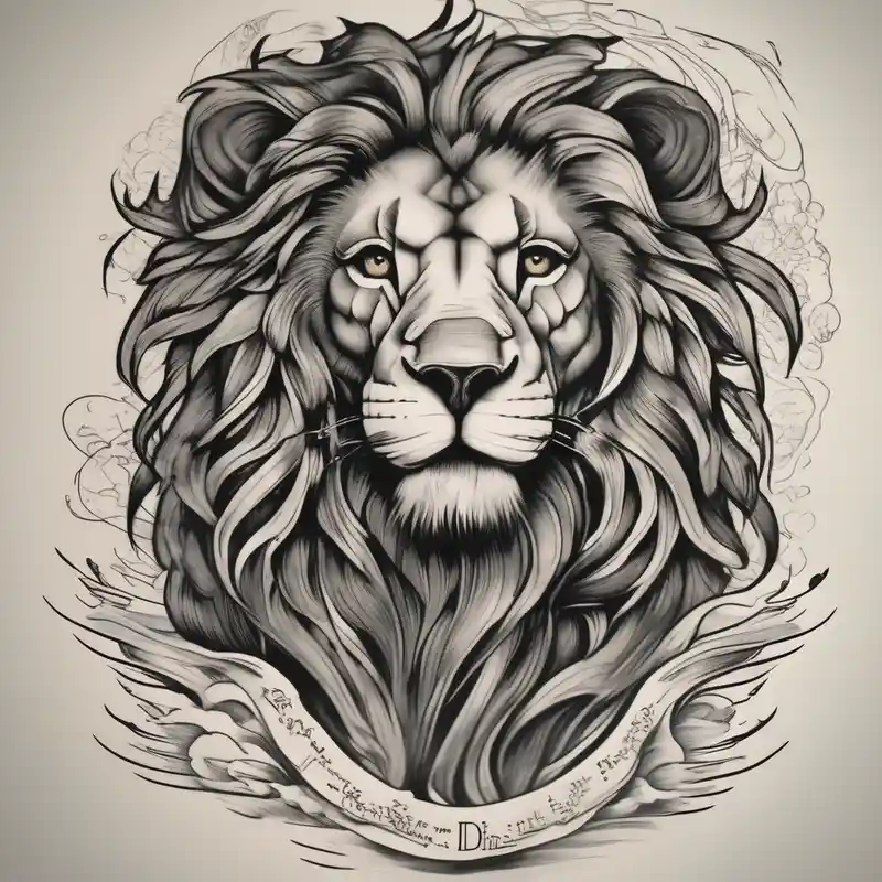 Lion with lil wave in the back the bibble verse on foream – Realista, Colores vivos