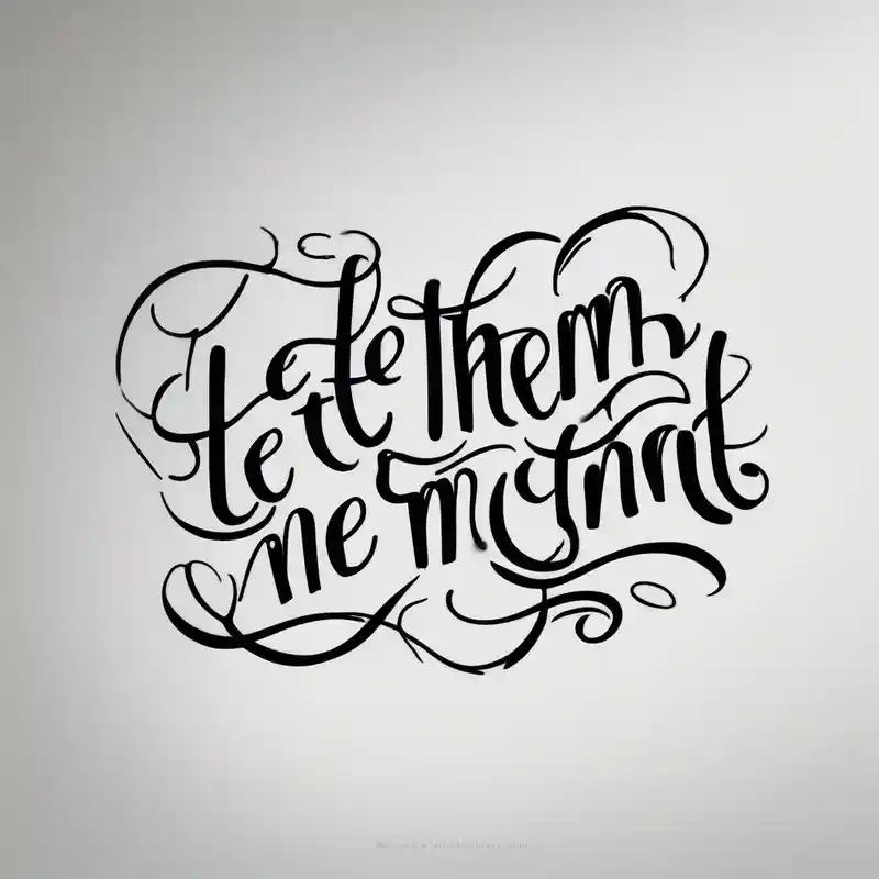 Small Fine line dainty cursive tattoo with the saying “let them and let me” on back – Old school, Blanco y negro