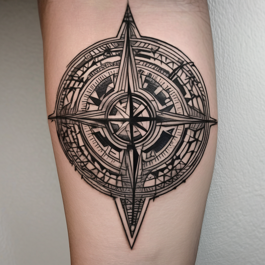 Compass on the back of the palm in the shape of Africa back-neck, design de tatouage Géométrique généré par IA