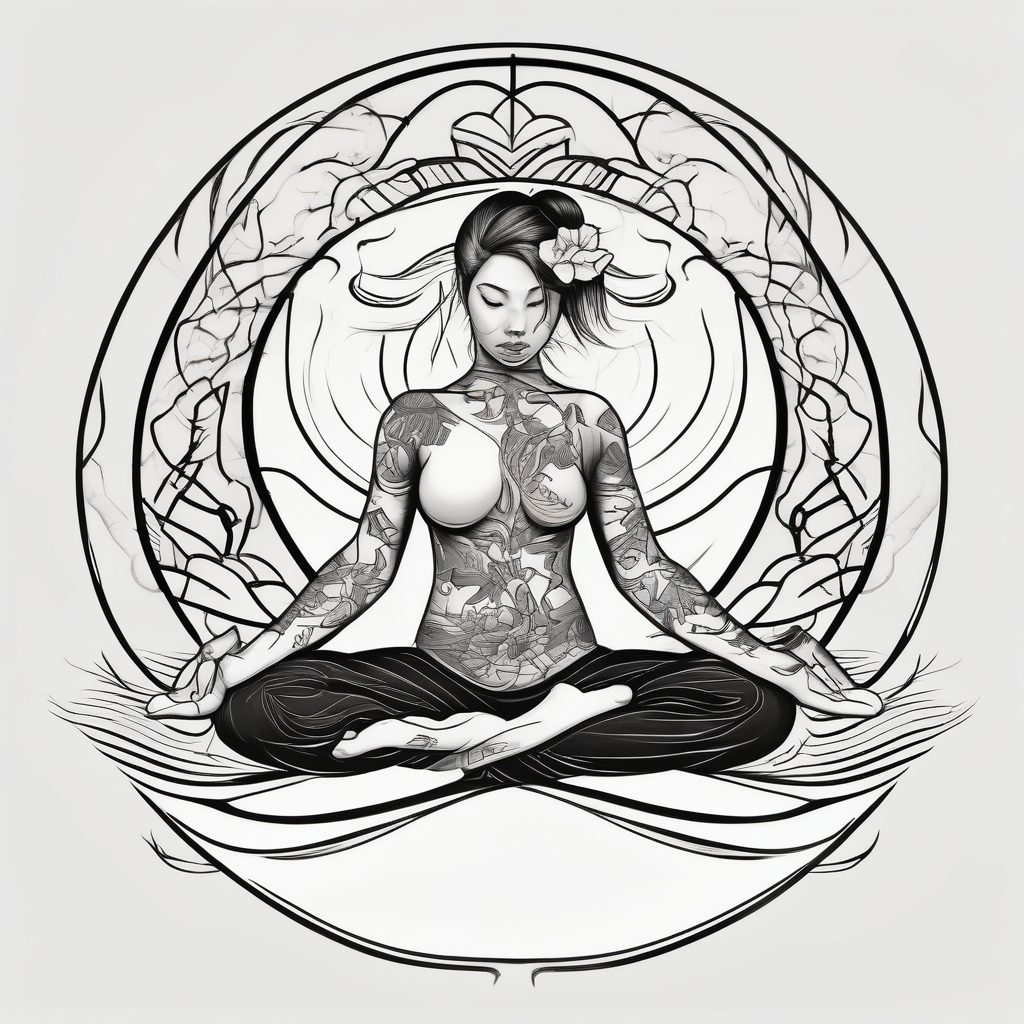yoga pose on beach, AI-generated Japanese tattoo design
