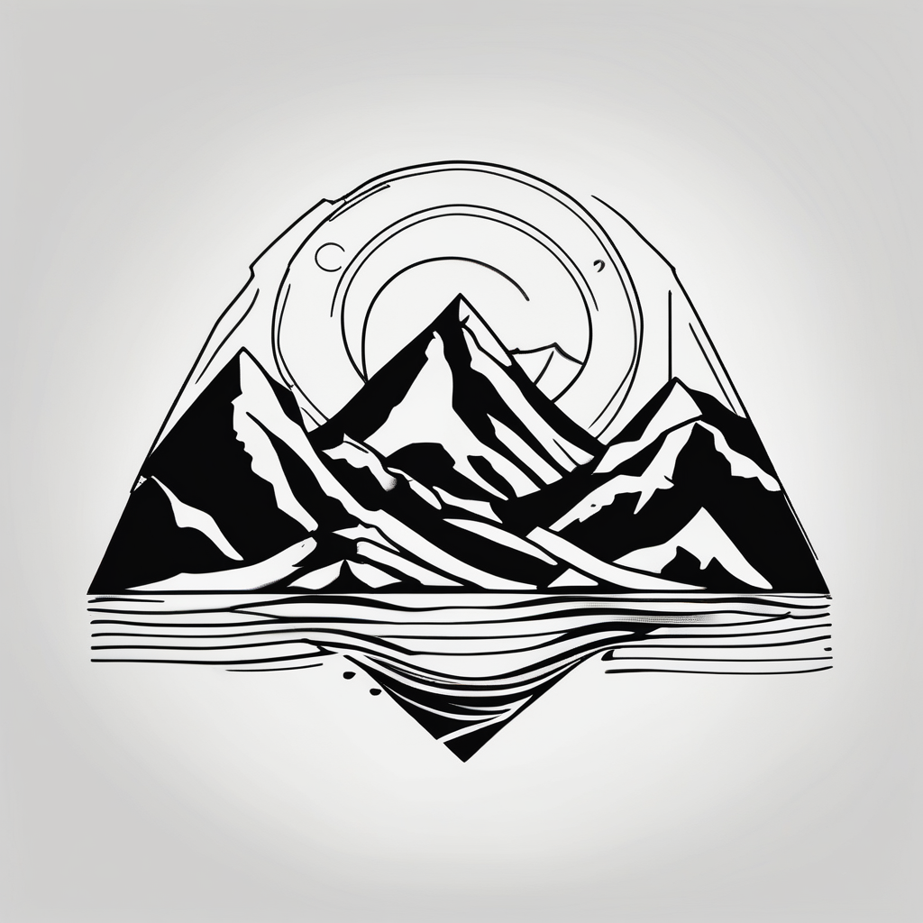 Mountain, beach, ocean, design de tatouage Minimaliste généré par IA