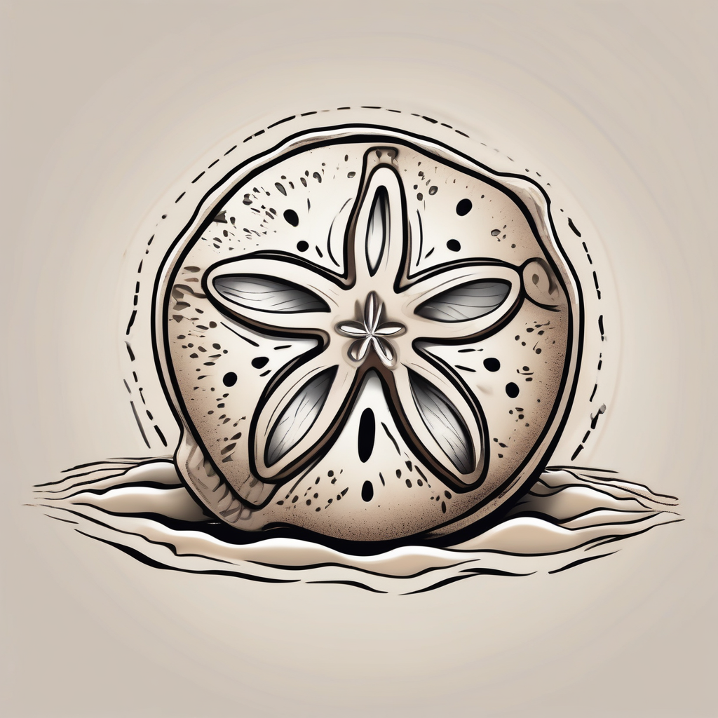 sand dollar watercolor light gray draw sand around it like it's washed up on the beach. the tattoo will go on the underside of my wrist., AI-generated Cartoon tattoo design