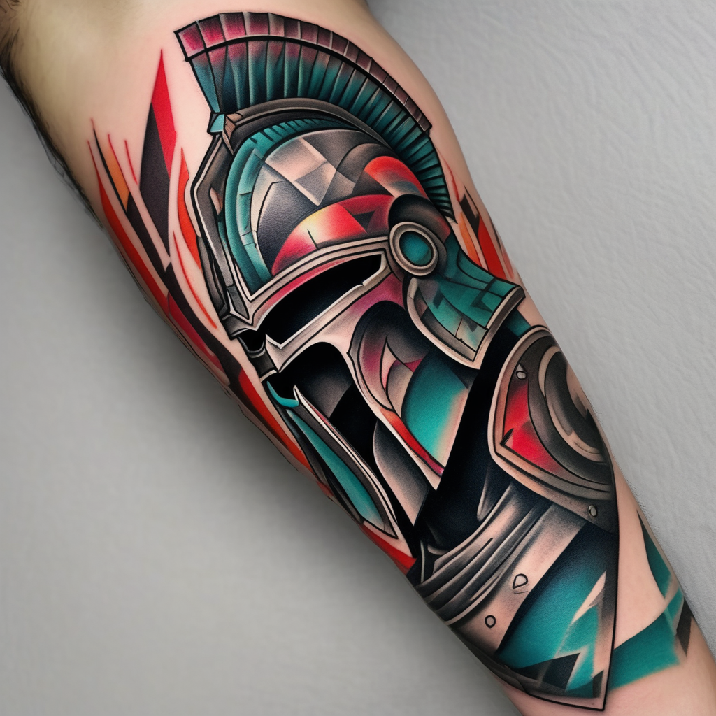 Spartan helmet forearm sleeve beautiful-sleeve(AIが生成したジオメトリックスタイルのタトゥーデザイン)