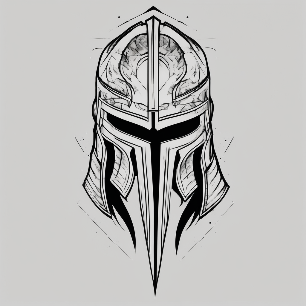 Spartan helmet forearm sleeve, black and white, masculine, aggressive looking, busy flow beautiful-sleeve(AIが生成したカートゥーンスタイルのタトゥーデザイン)
