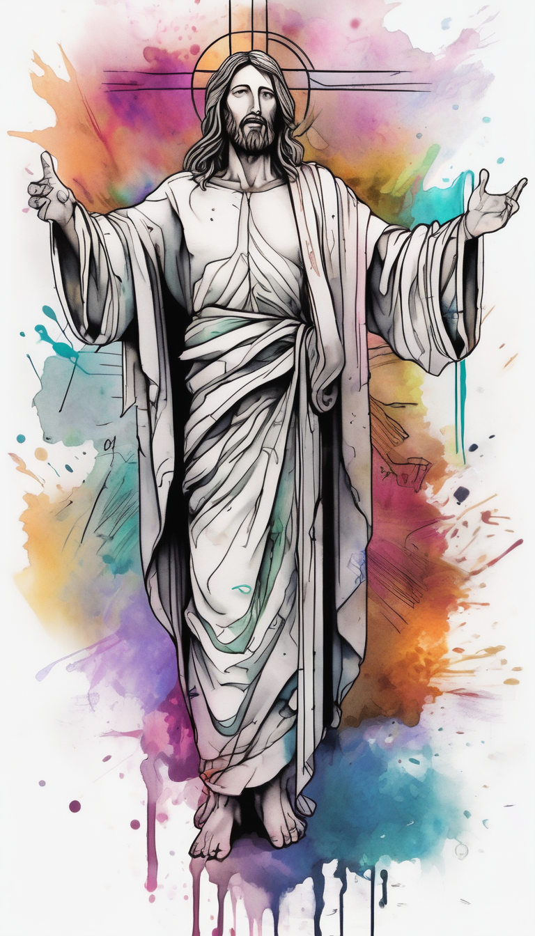 full sleeve arm tattoo of jesus timeline of life beautiful-sleeve, AI-generated Watercolor tattoo design