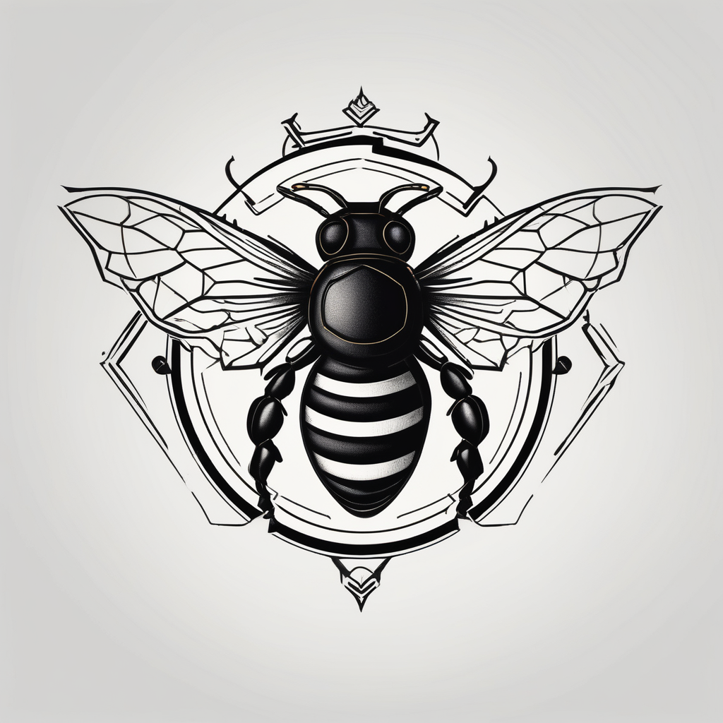 a bee inside of a emblem, like a family blazon a bit classy and emblematic, AI-generated Minimalist tattoo design