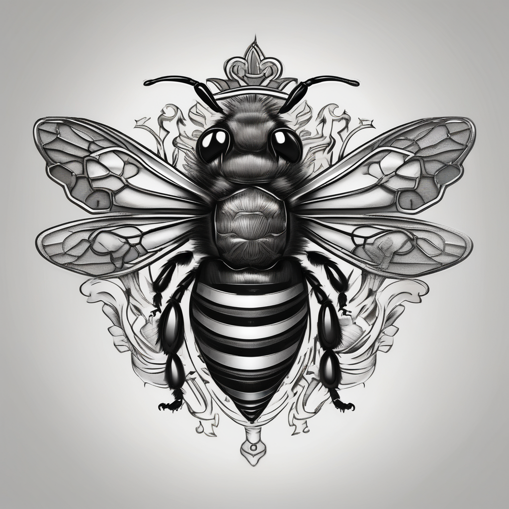 a bee inside of a emblem, like a family blazon think like Louis XIV a bit classy, diseño de tatuaje Blanco y negro generado con IA