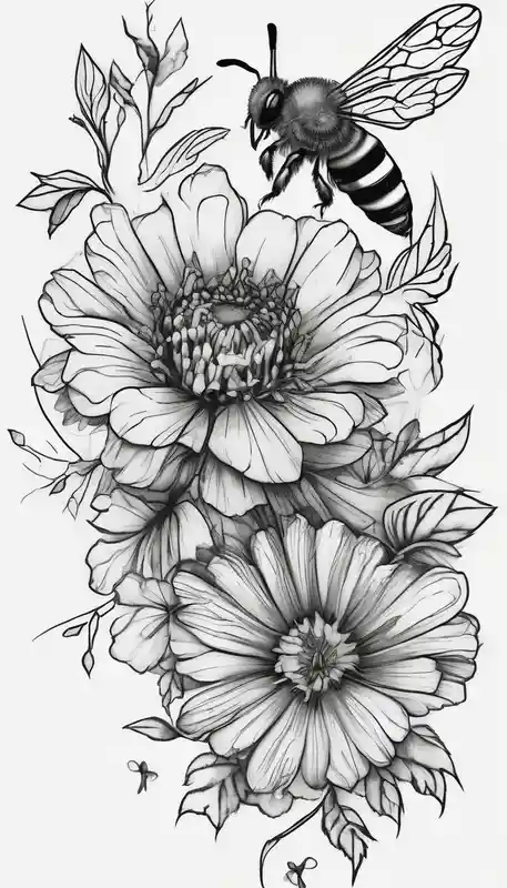 Verticle arm wrap of dainty flowers and leaves with bee forearm