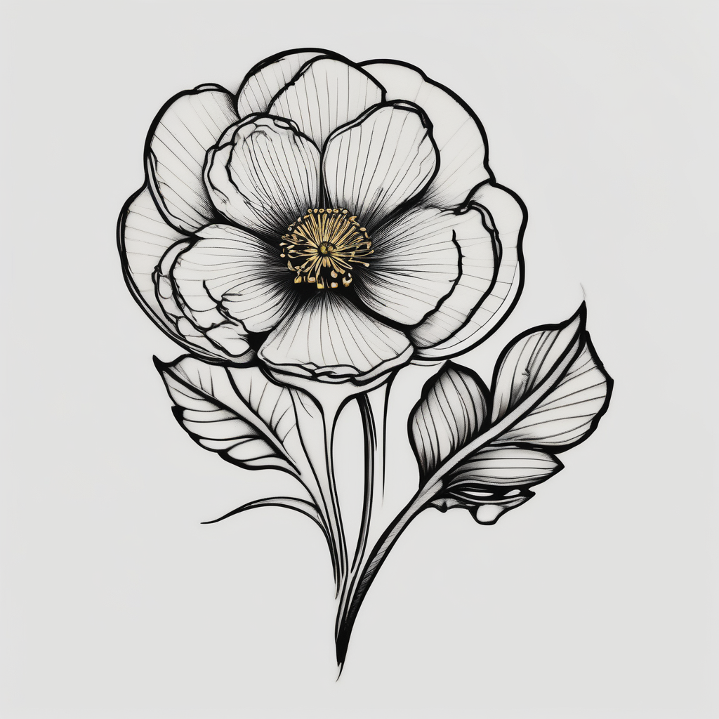 A buttercup for my brother who past away and was my best friend. It was our childhood flower. Thin lines and a small tattoo. His name is Casey. Add a stem and make it less. Add his name to it best-ink, AI-generated Blackwork tattoo design
