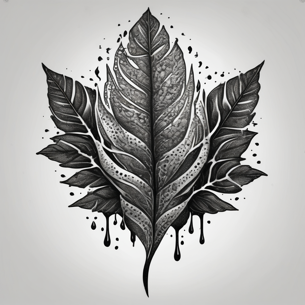 leaves dripping with ink around nipple best-ink, AI-generated Dotwork tattoo design
