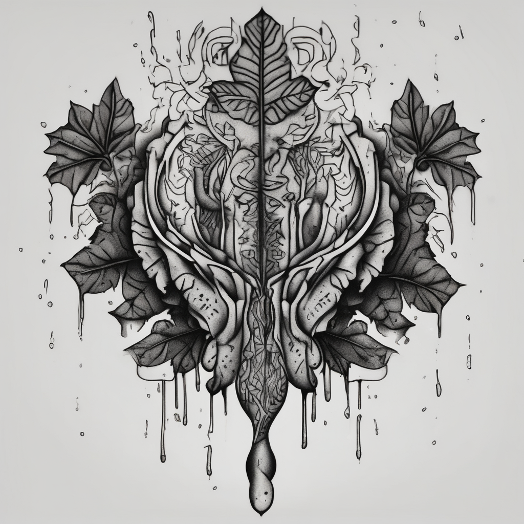 leaves dripping with ink around penis best-ink, AI-generated Blackwork tattoo design