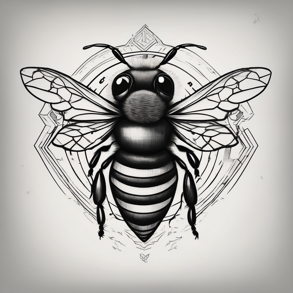 A bee symbolizing facing fears and best friendship with the letter b next to it best-ink(AIが生成したスケッチスタイルのタトゥーデザイン)