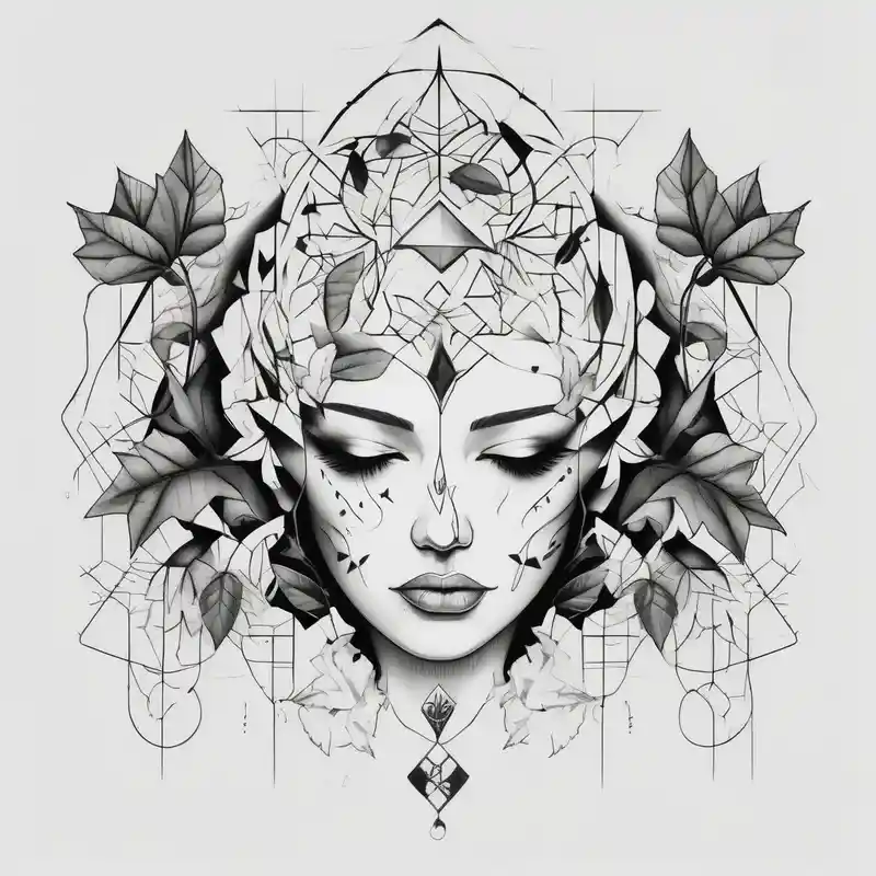 geometric style RIP Tattoo Ideas in 2025 about big breasts covered with leaves dripping with ink and best-ink